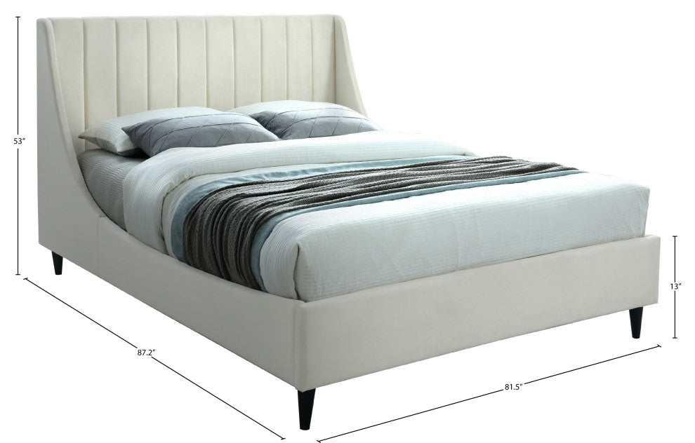 Eva Velvet Upholstered Bed, Cream, King