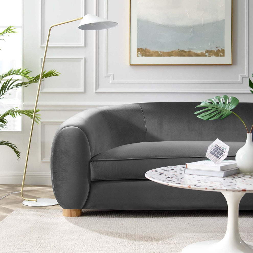 Sofa, Velvet, Dark Gray, Modern, Living Lounge Room Hotel Lobby Hospitality