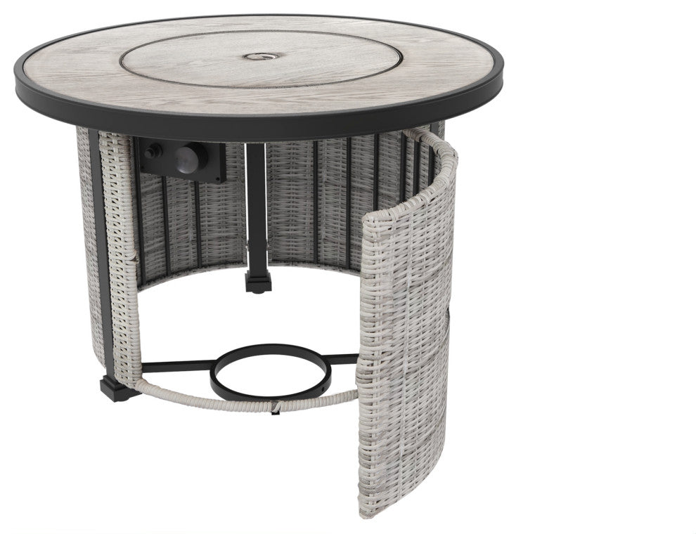 36in Round Gas Fire Pit Table,50,000 BTU Outdoor Wicker Propane Firepit