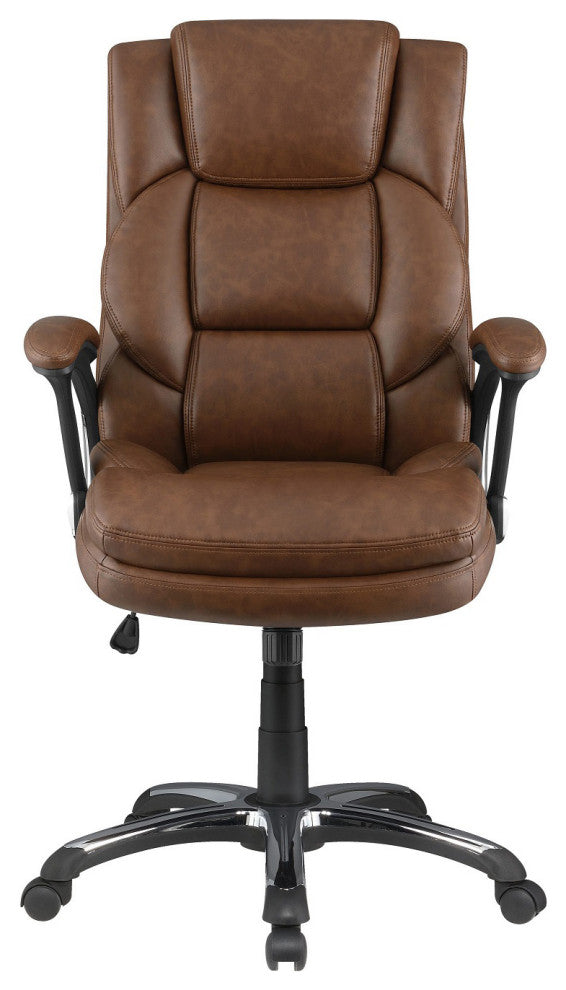 Adjustable Height Office Chair With Padded Arm, Brown And Black