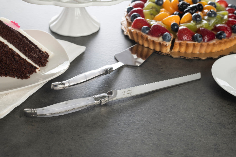 French Home Connoisseur Laguiole 2-Piece Pearl White Cake and Pie Server Set