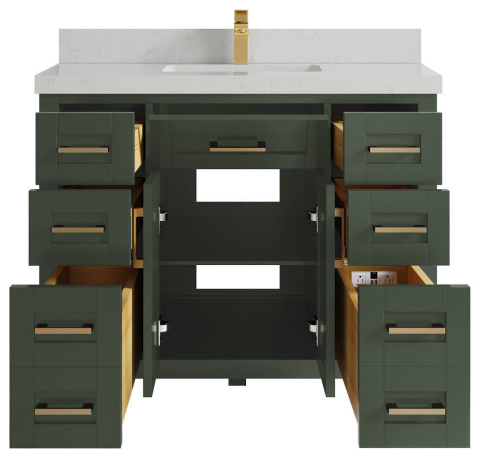 Cambridge 42 Single Sink Bath Vanity in Pewter Green 2" Carrara Quartz
