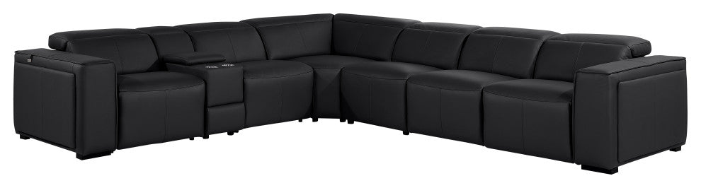 Niccolo Italian Leather 7-Piece L-Shaped Power Reclining Sectional, Black