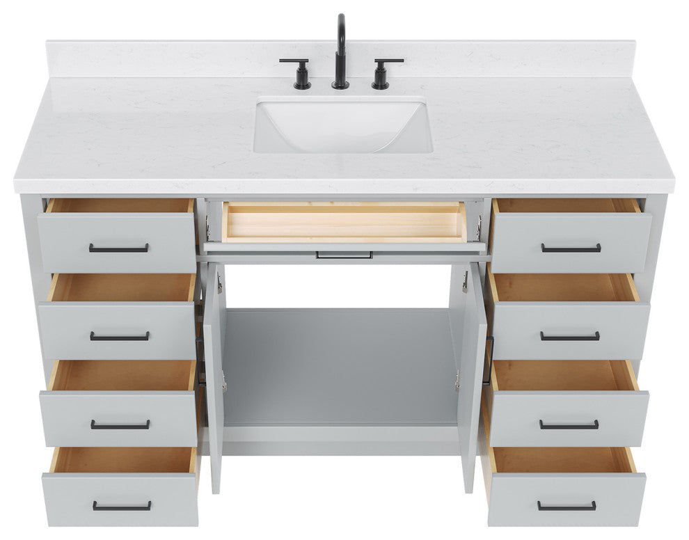 Ariel Hepburn 60" Single Rectangle Sink Vanity, Carrara Quartz, Gray