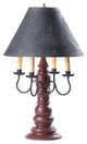 USA Handmade Wood Table Lamp Bradford With Punched Tin Shade, Red