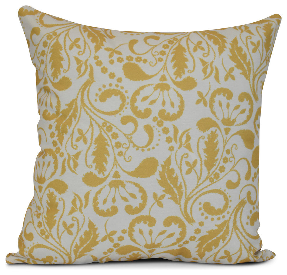 18x18", Floral Outdoor Pillow, Yellow