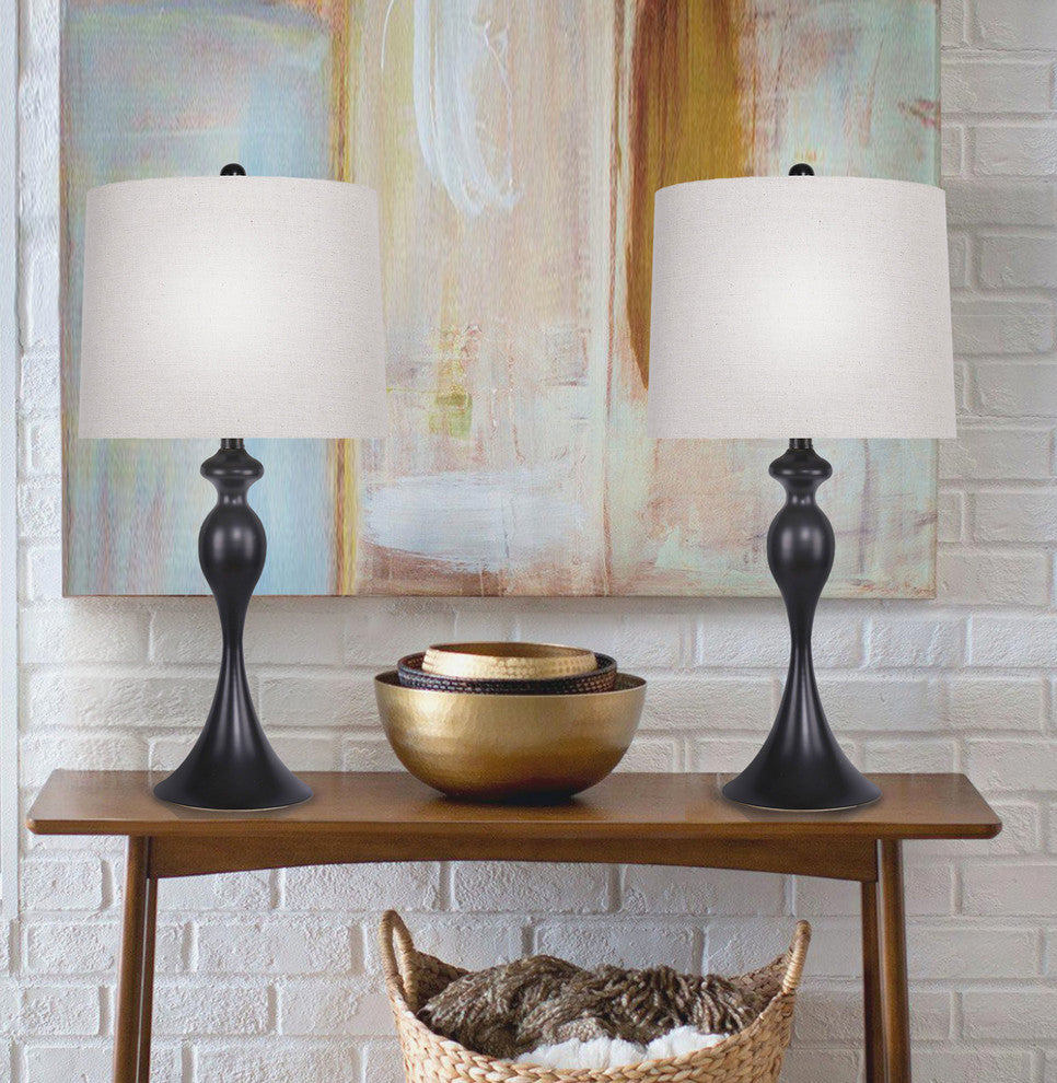 27" Oil-Rubbed Bronze Metal Table Lamps, Set of 2