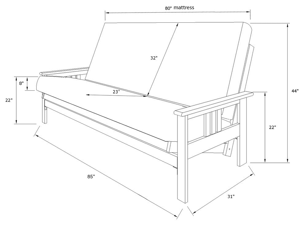 Caleb Frame Queen Futon With Espresso Finish, Espresso, Frame Only