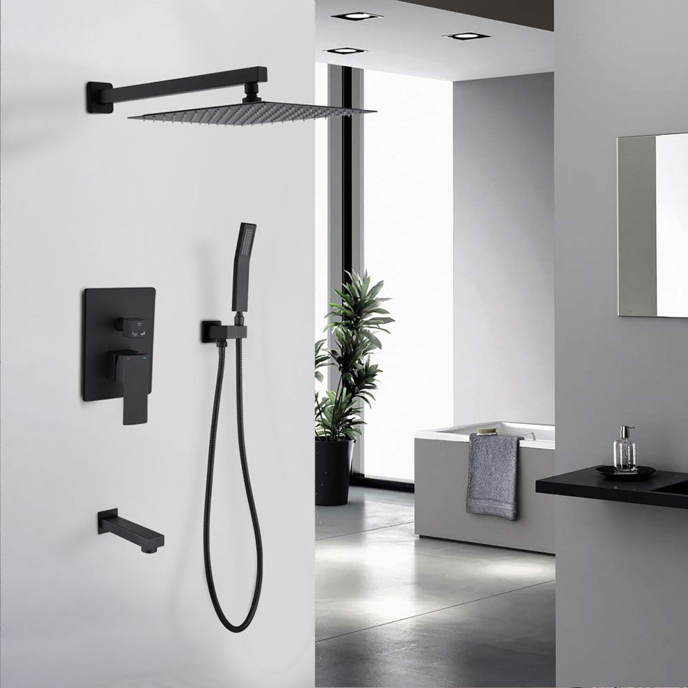 10 inch Wall-Mounted Square Completed Shower System, Matt Black