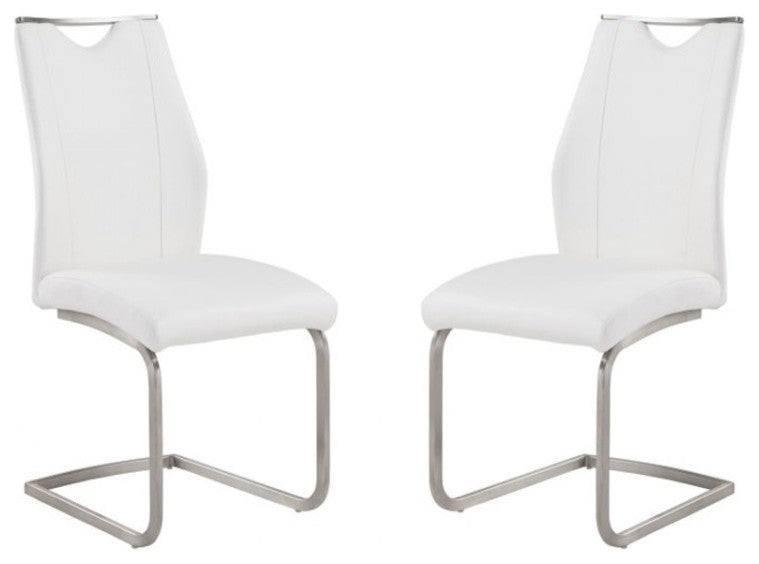 Bravo Side Chairs, White and Stainless Steel, Set of 2