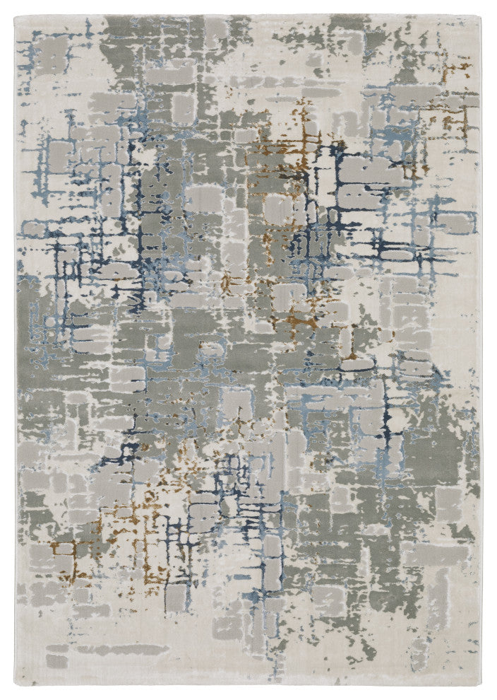 Emery Abstract Grey/Blue Indoor Area Rug, 7'10" x 10'10"