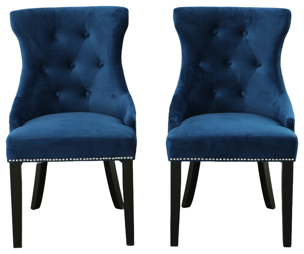 Megan Tufted Chair With Nailhead Trim, Blue/Espresso