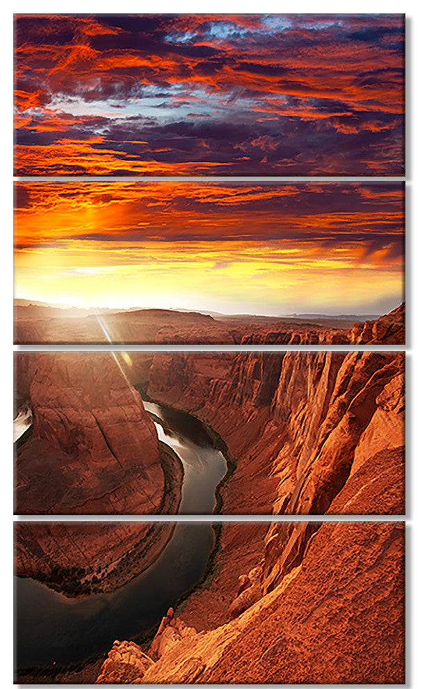 Horse Shoe Bend under Sunset Sky, Landscape Canvas Art, 28"x48", 4 Panels