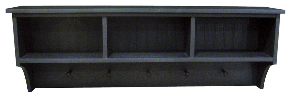 Storage Shelf With Cubbies and Pegs, Black