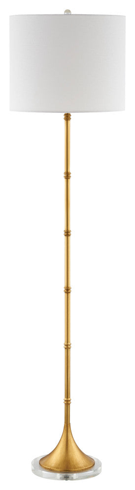 2-Light Gold Metal Floor Lamp With A White Linen Shade