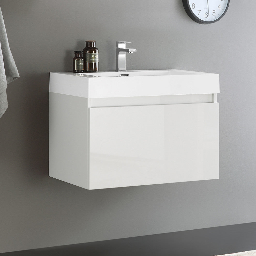 Fresca Mezzo 30" White Wall Hung Cabinet With Integrated Sink