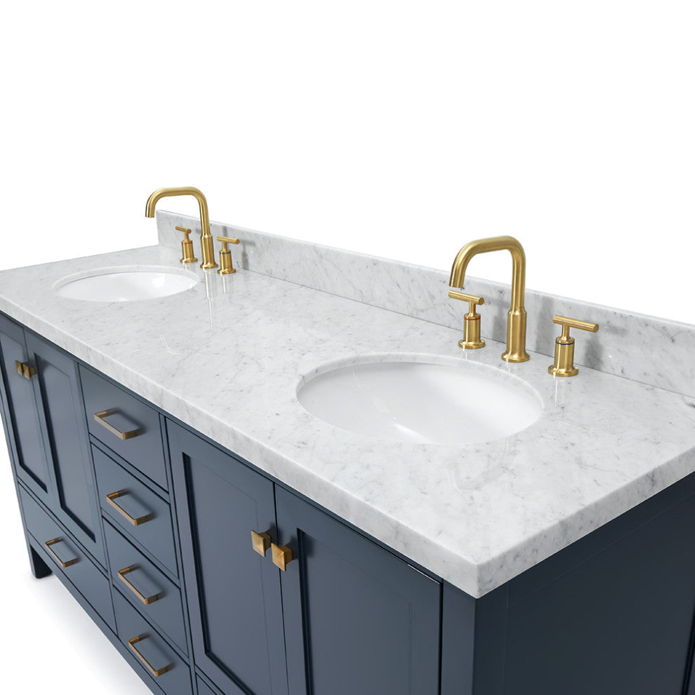 ARIEL Cambridge 73" Rectangle Sinks Bath Vanity White Quartz Midnight Blue