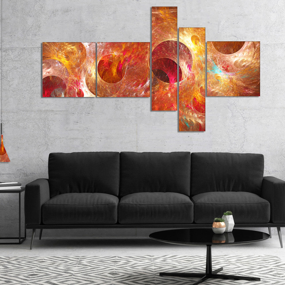 Red Yellow Circles Texture, Abstract Canvas Art Print, 60"x32", 5 panels