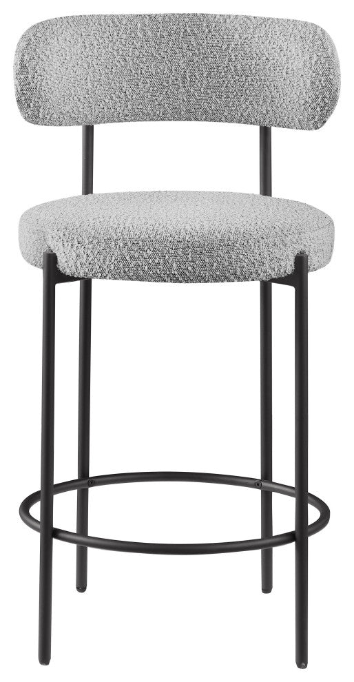 Beacon Upholstered Stool, Set of 2, Grey, Matte Black Finish, Boucle Fabric