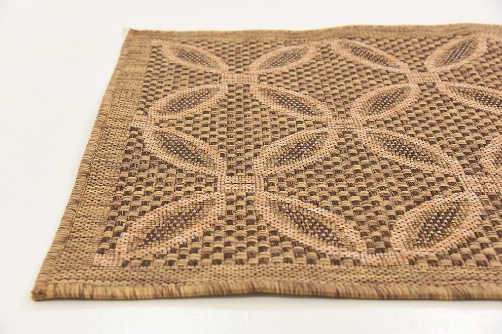 Unique Loom Light Brown Spiral Outdoor 2' 2 x 6' 0 Runner Rug