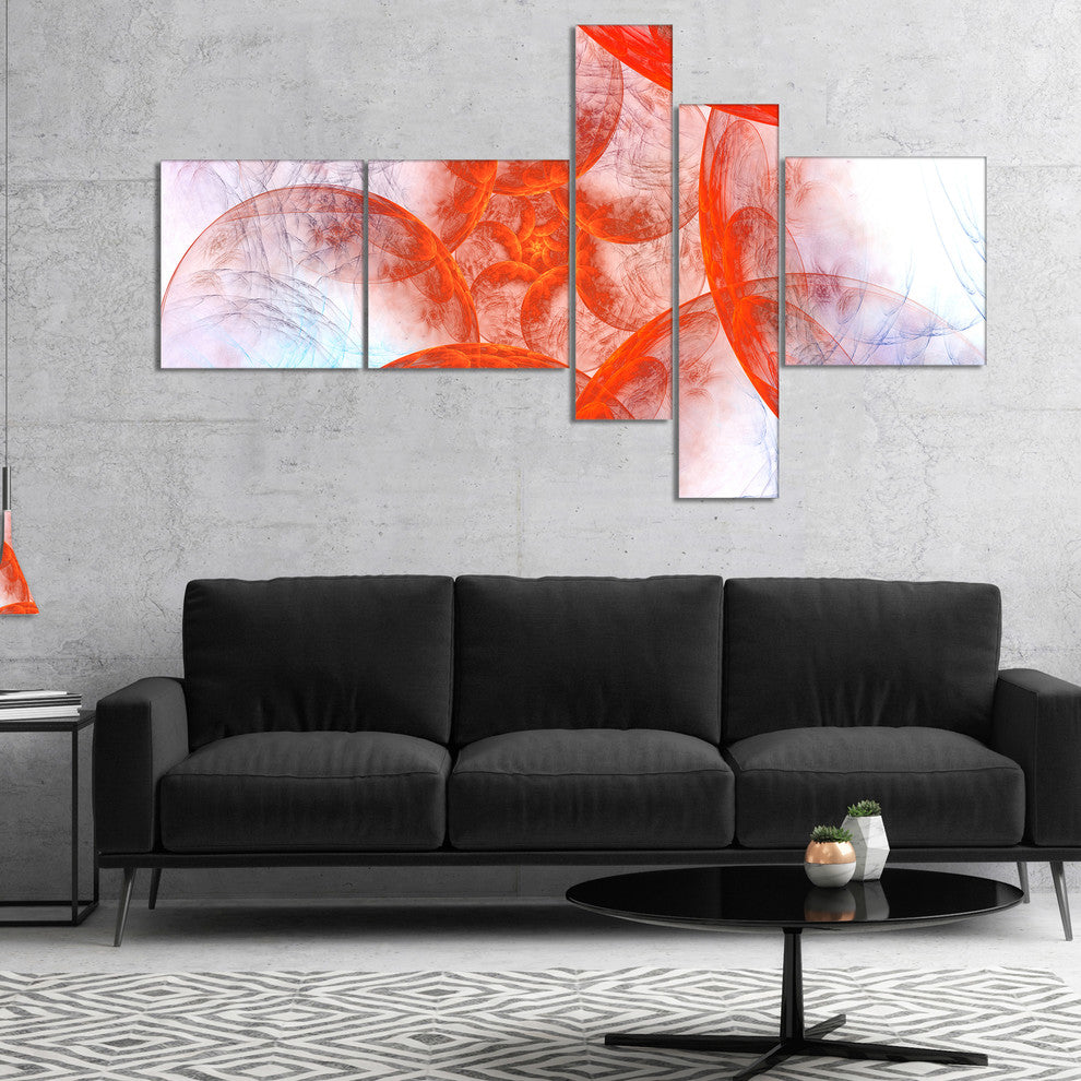 Large Red Fractal Circles, Floral Canvas Art Print, 60"x32", 5 panels