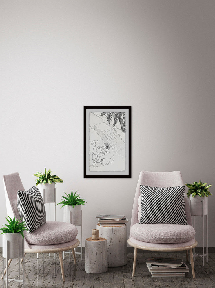"Flamingo Float" Framed Painting Print, 30"x45"