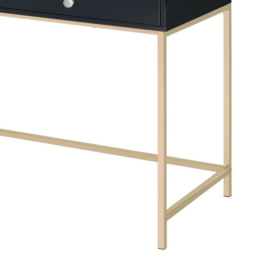 Benzara BM251199 Writing Desk With 2 Storage Compartments, Black and Gold