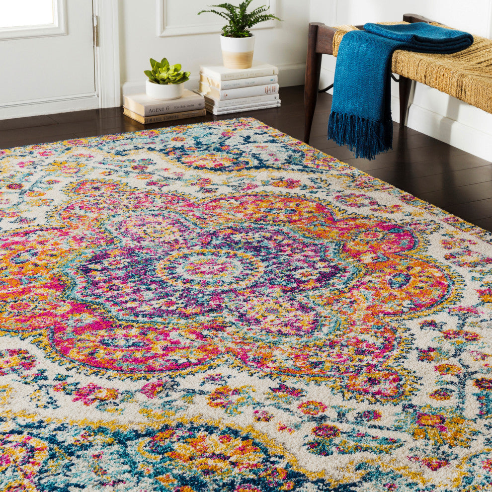 Elaziz Updated Traditional Bright Pink, Saffron Area Rug, 2'x3'