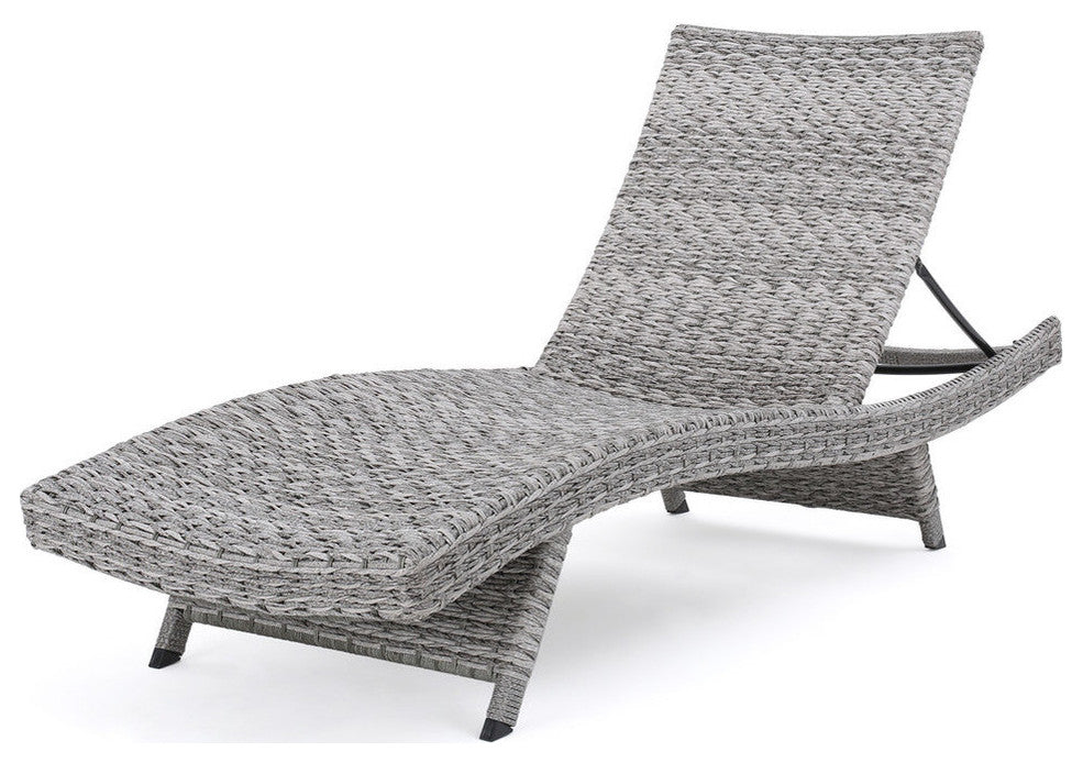 GDF Studio Crystal Outdoor Gray Wicker Chaise Lounge and Table, Set of 2