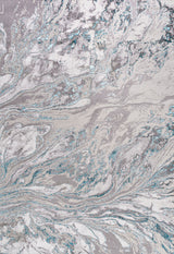 Swirl Marbled Abstract Area Rug, Gray/Turquoise, 3 X 5