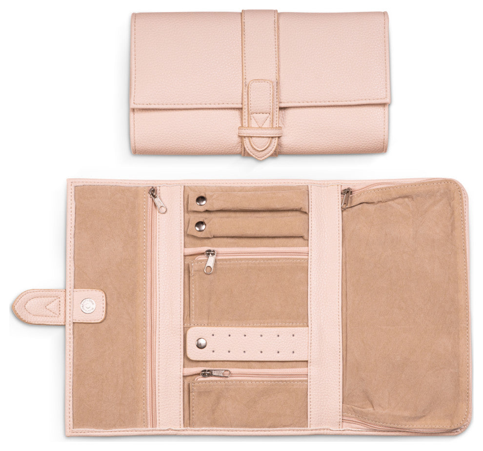 Cream Multi Compartment Jewelry Clutch, Ultra Soft Vegan Leather