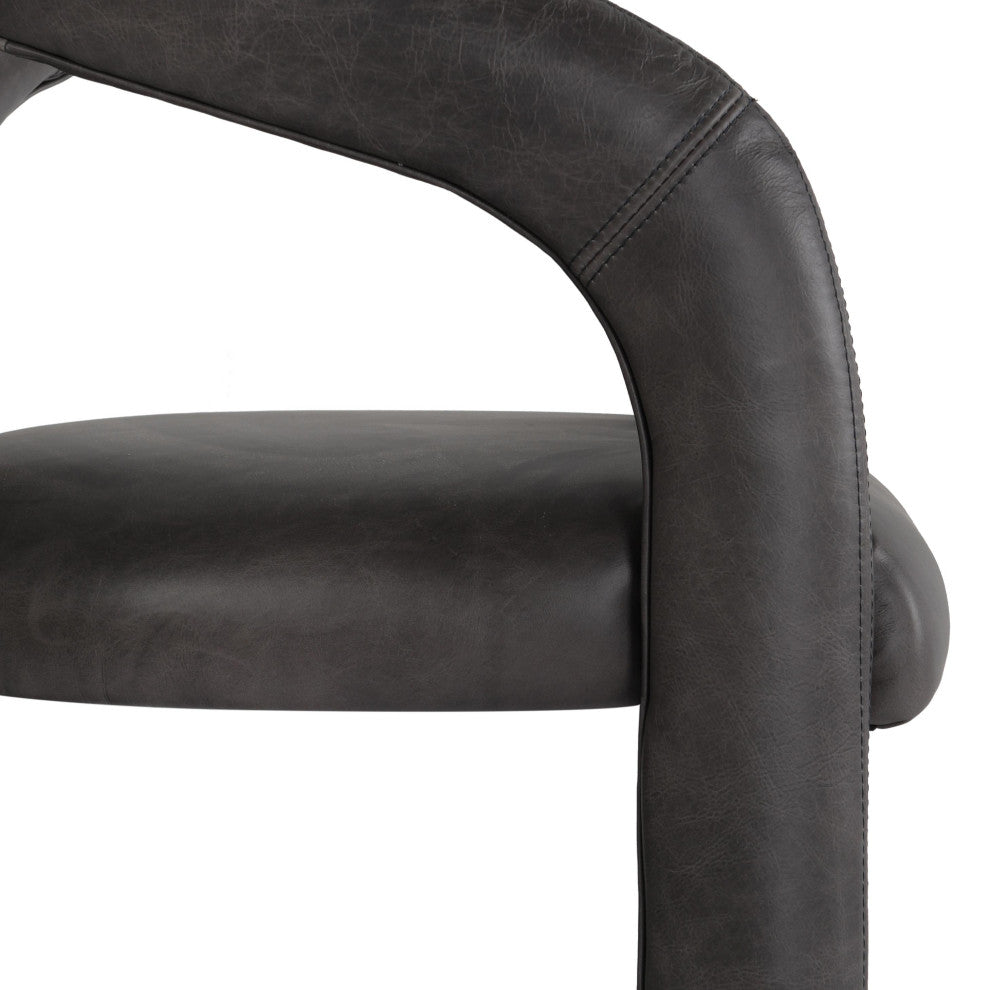 Kosas Home Archie 26" Distressed Leather Counter Stool, Charcoal