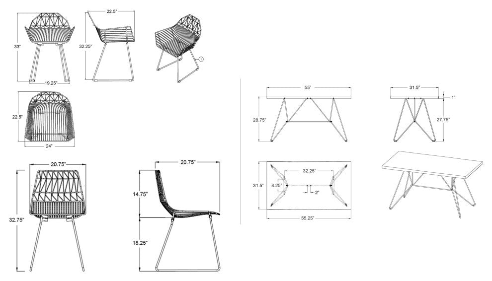 Ace 7 Piece Dining Set, Matte Black