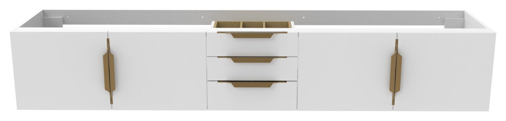 CastelloUSA Alpine 84" Wall Mounted Vanity, Base Only, White, Gold Handles