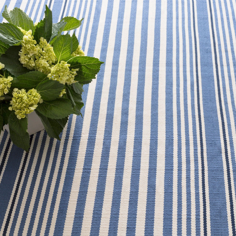 Dash & Albert Rugby Stripe Denim Handwoven Indoor/Outdoor Rug, Blue, 3' x 5'