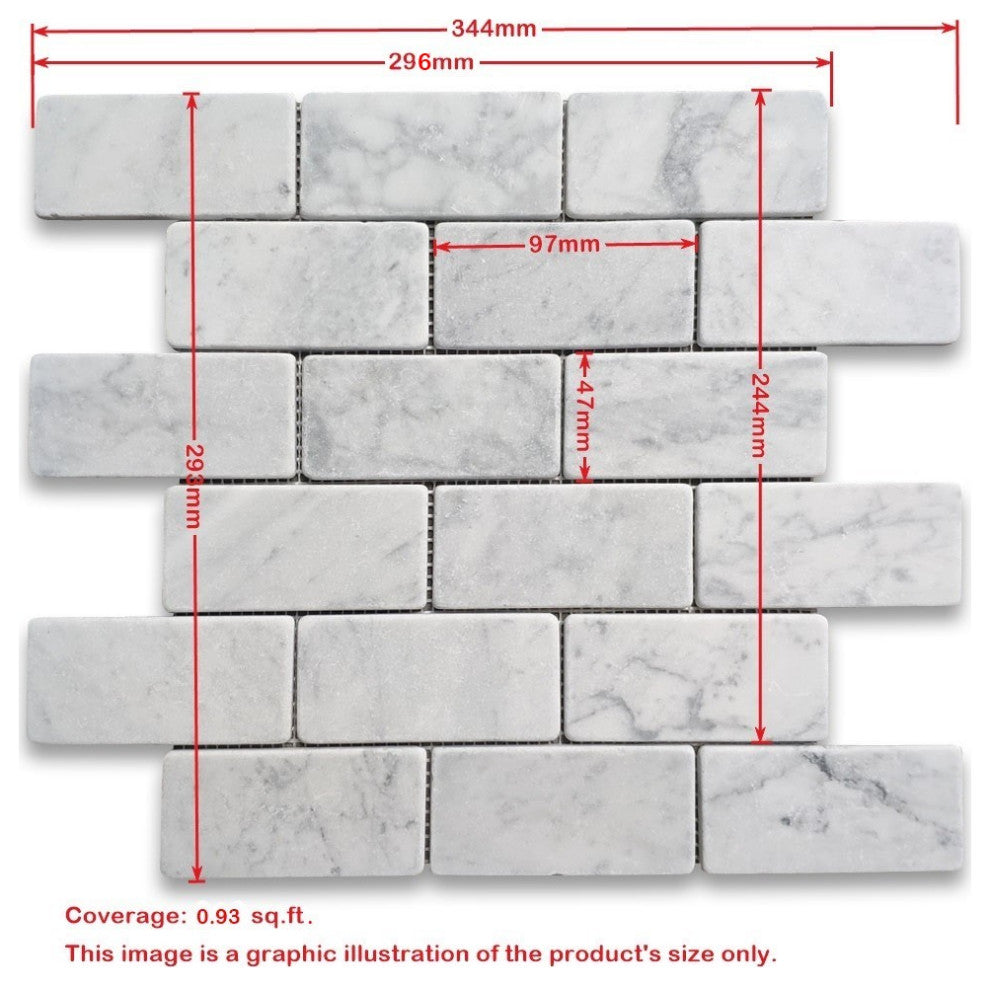 Carrara Marble 2x4 Subway Brick Mosaic Tile Honed Venato Carrera, 1 sheet