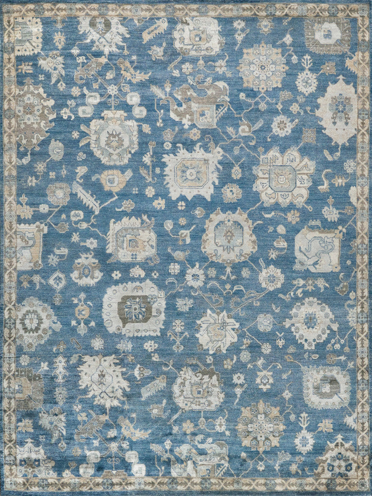 Museum Hand-Knotted Bamboo Silk and Cotton Navy Area Rug