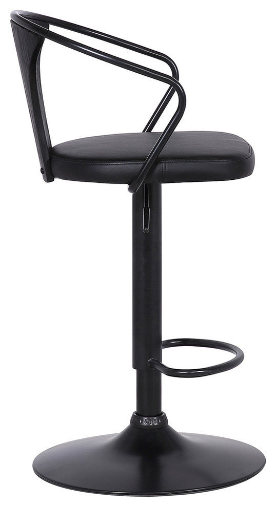 Nalgene Adjustable Barstool, Black Powder Coated With Black Faux Leather