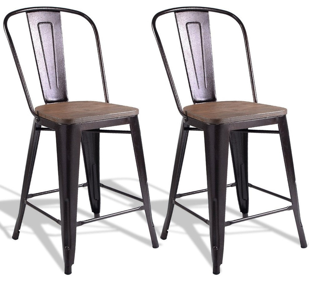 Durable Copper Set of 2 Metal Wood Counter Chairs