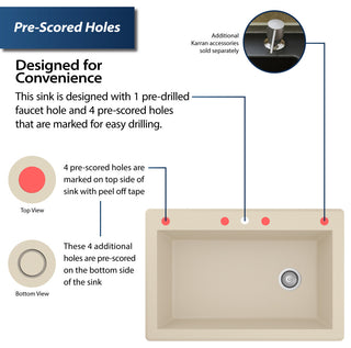 Karran Drop-In Quartz 33" 1-Hole Single Bowl Kitchen Sink Kit, Bisque