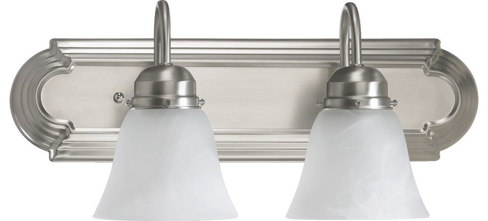 2-Light Vanity Fixture, Satin Nickel With Faux Alabaster
