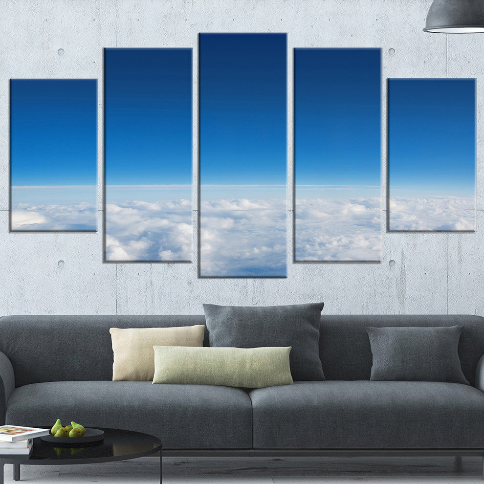 "Puffy Clouds Above View" Extra Large Wall Art Landscape, 5 Panels, 60"x32"