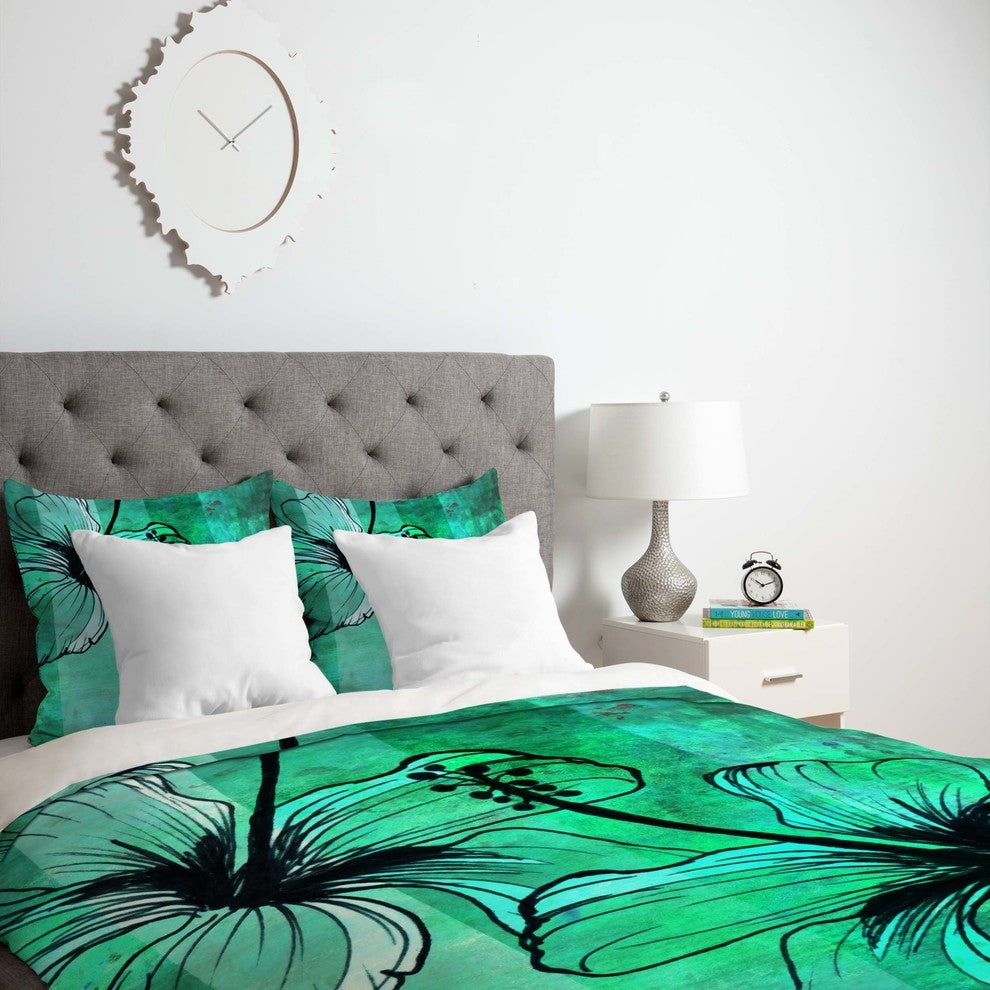 Deny Designs Sophia Buddenhagen Aqua Floral Duvet Cover - Lightweight