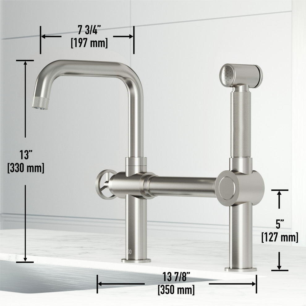VIGO Cass 13" H Widespread Pull-Out Sprayer Kitchen Faucet, Stainless Steel