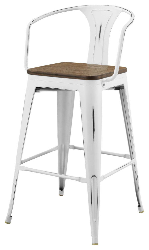Bar Stool Chair Barstool, Set of 4, Wood, Metal, White, Modern, Bar Pub Bistro