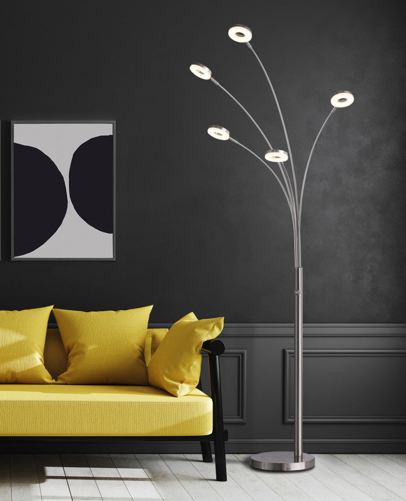 LED 5-Arched Floor Lamp With Dimmer, 73"
