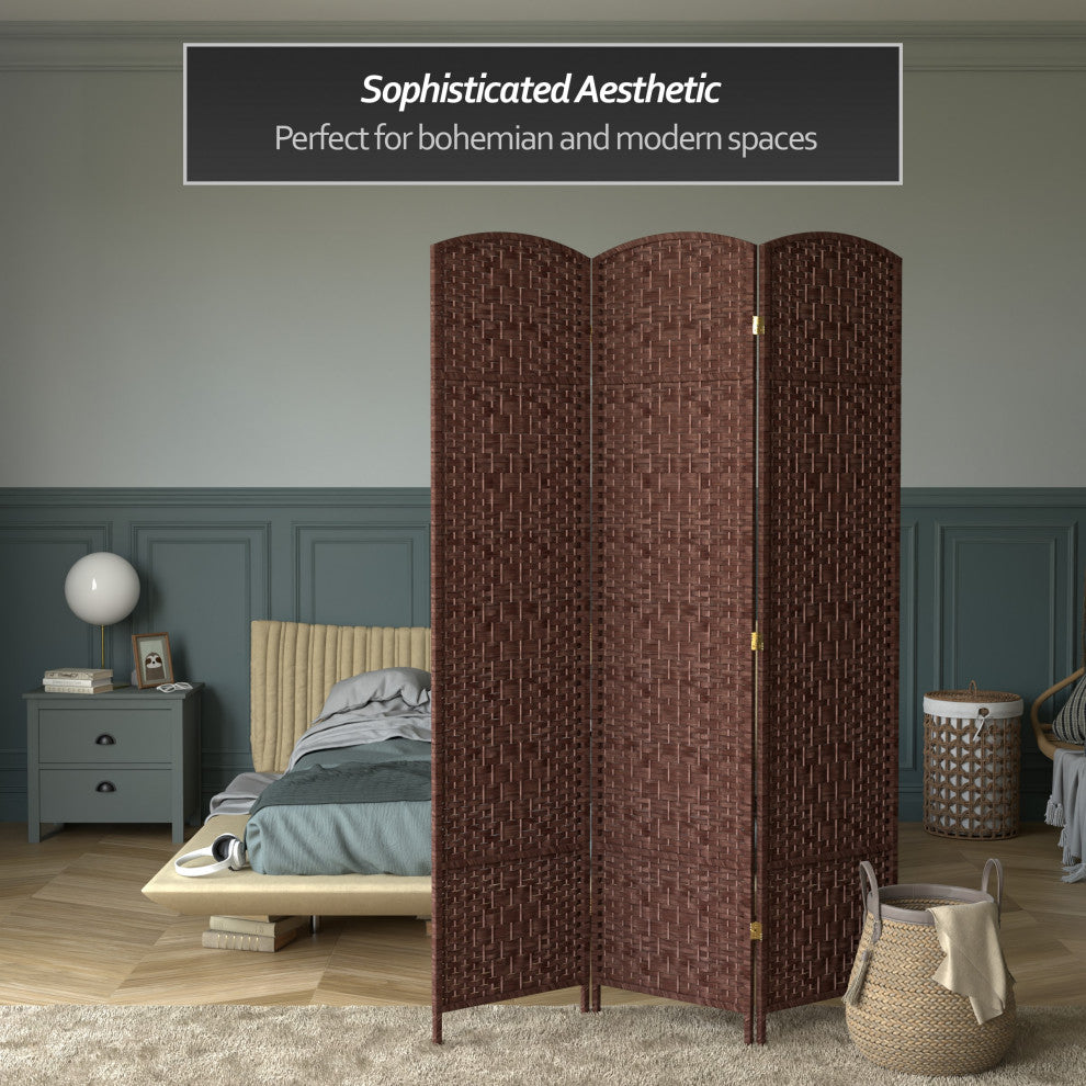 7' Tall Diamond Weave Room Divider, Dark Red, 3 Panels