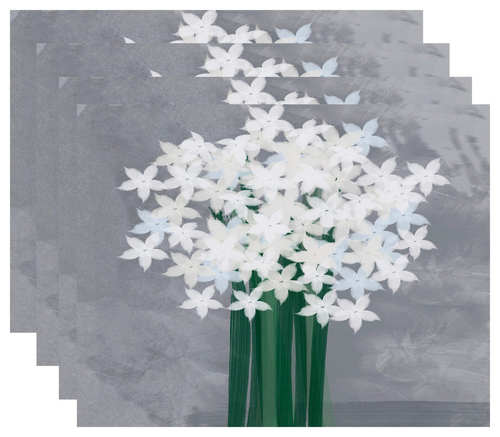 Paperwhites, Floral Print Placemat, Gray (Set of 4), 18 x 14"