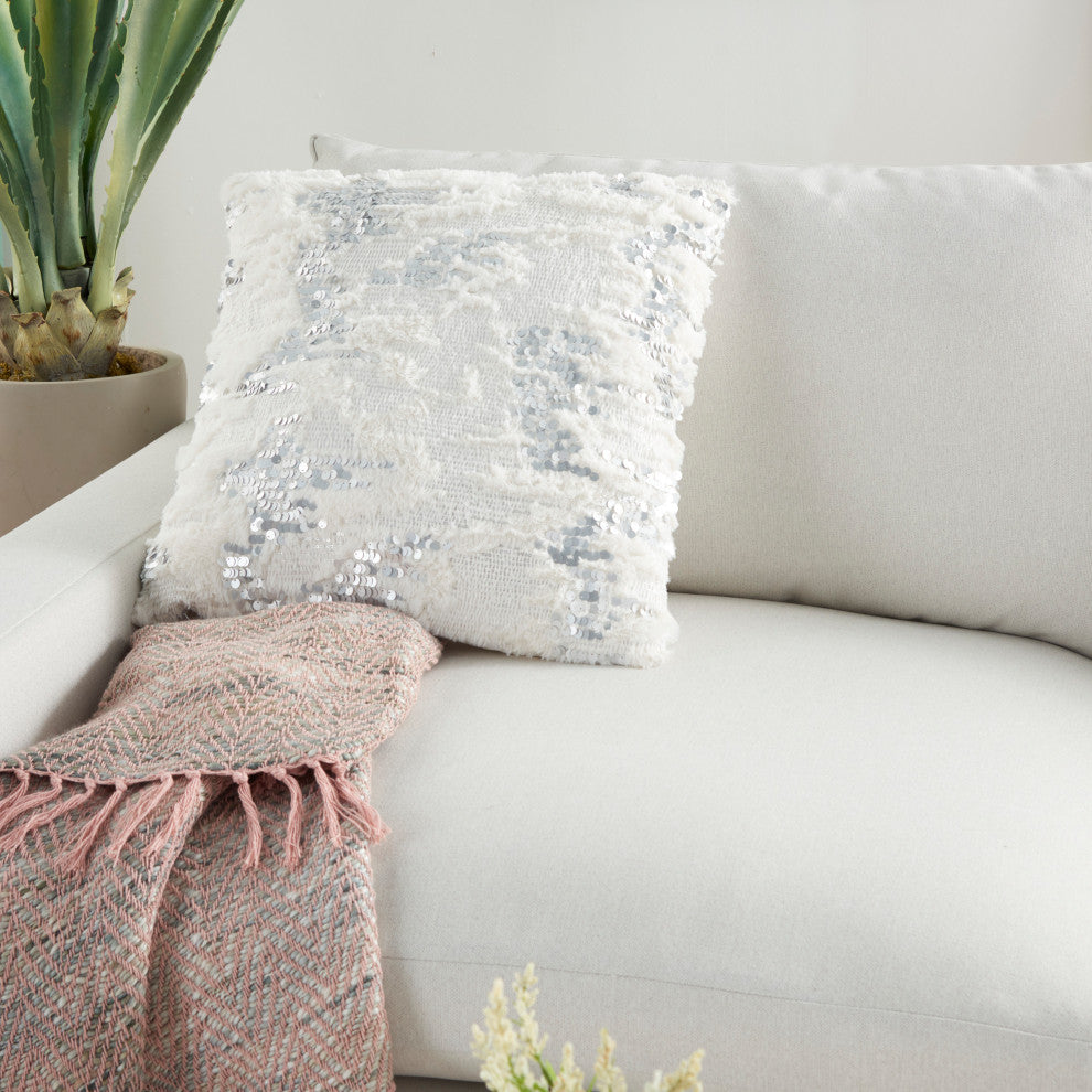 Mina Victory VV212 Throw Pillow, White, 20"X20"