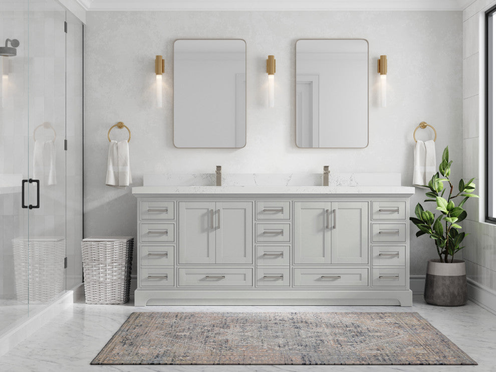 Fenway 84 Double Sink Bath Vanity in Coventry Gray 2" Empira Quartz